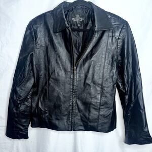 Oscar Piel Womens Size XXL Black Perfect Leather Pocket Jacket